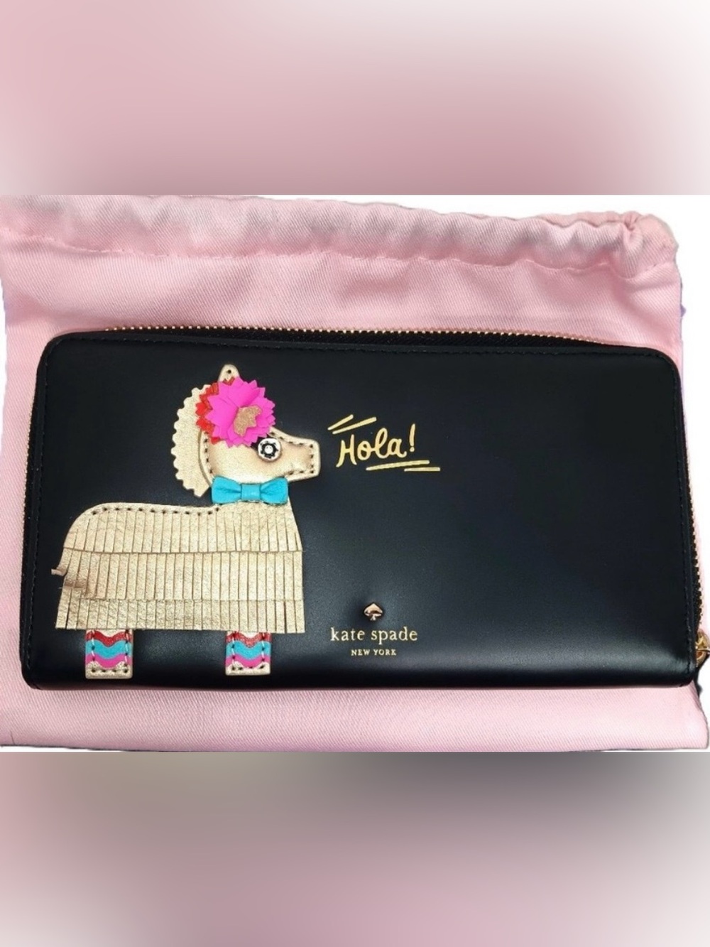 NWT kate spade Black Leather Poodle Wristlet with Pink & Teal Accents (Dust bag) - Picture 6 of 7